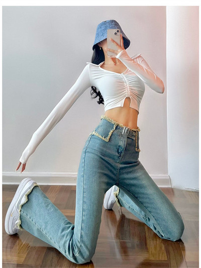 Lepršave traperice Ženske traper hlače visokog struka za žene Plave elastične uske modne klasične široke hlače mom jeans ženske hlače