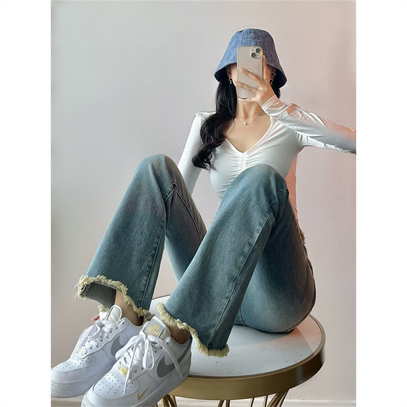 Lepršave traperice Ženske traper hlače visokog struka za žene Plave elastične uske modne klasične široke hlače mom jeans ženske hlače