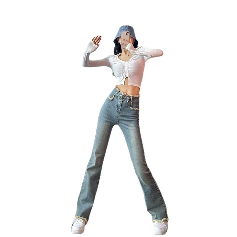 Lepršave traperice Ženske traper hlače visokog struka za žene Plave elastične uske modne klasične široke hlače mom jeans ženske hlače