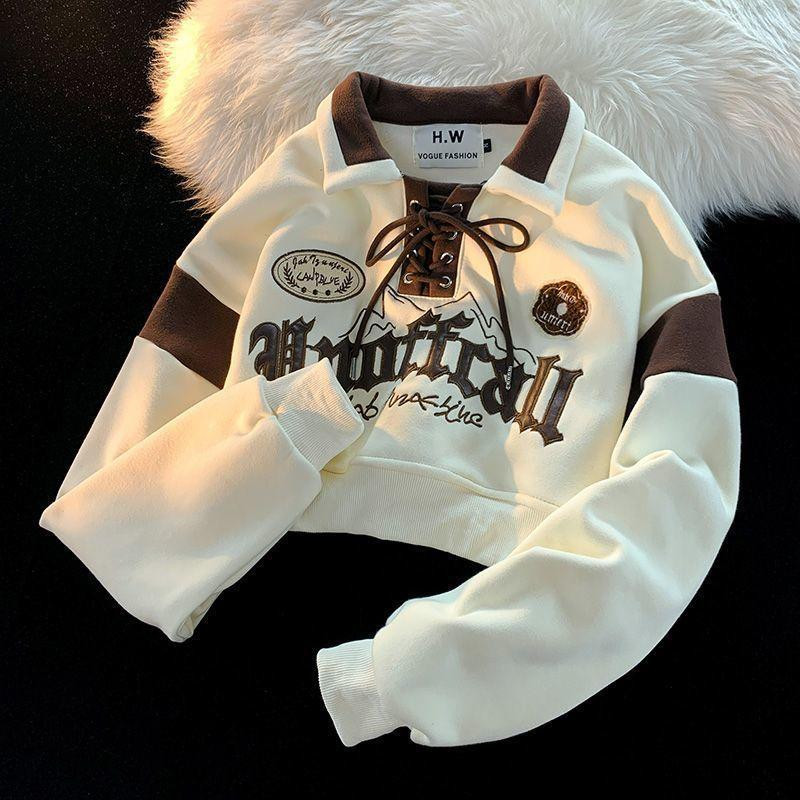 Ρετρό φούτερ για ζευγάρια φαρδιά εκατό μοντέλα κοντό μακρυμάνικο πουλόβερ χειμώνας 2022 φθινόπωρο και χειμώνας νέο XL