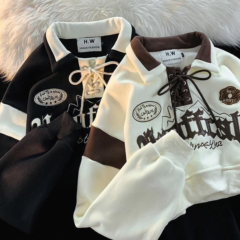 Ρετρό φούτερ για ζευγάρια φαρδιά εκατό μοντέλα κοντό μακρυμάνικο πουλόβερ χειμώνας 2022 φθινόπωρο και χειμώνας νέο XL