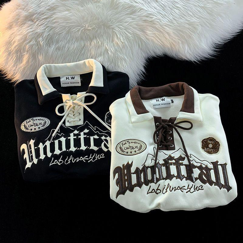 Ρετρό φούτερ για ζευγάρια φαρδιά εκατό μοντέλα κοντό μακρυμάνικο πουλόβερ χειμώνας 2022 φθινόπωρο και χειμώνας νέο XL