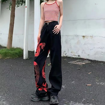 European and American Dark Snake Print Cool Girls Wide Leg Punk Harajuku Jeans Personality Streetwear Trend Γυναικεία παντελόνια