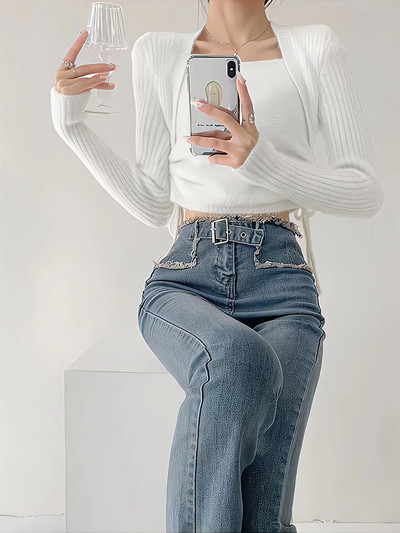 Κορεάτικο Dongdaemun 2023 High Street ρετρό τζιν Y2k κέντημα πεταλούδας Γυναικείο παντελόνι Ψηλόμεσο Παντελόνι με κρόσσια ψηλή μέση