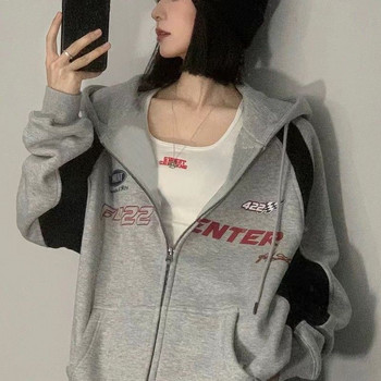 HOUZHOU Vintage Oversize Zip Up Hoodies Дамско улично облекло Корейска мода Harajuku Суичър с качулка Baddie Clothes Graphic Hoodie