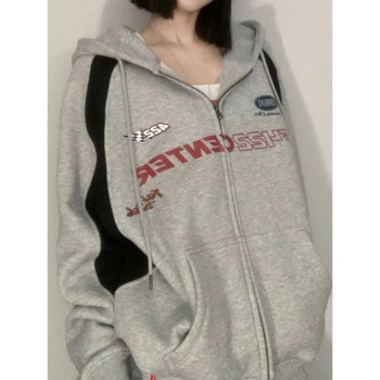 HOUZHOU Vintage Oversize Zip Up Hoodies Дамско улично облекло Корейска мода Harajuku Суичър с качулка Baddie Clothes Graphic Hoodie