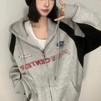 HOUZHOU Vintage Oversize Zip Up Hoodies Γυναικεία streetwear Κορεατικής μόδας Φούτερ Harajuku με κουκούλα Baddie Ρούχα γραφικό φούτερ