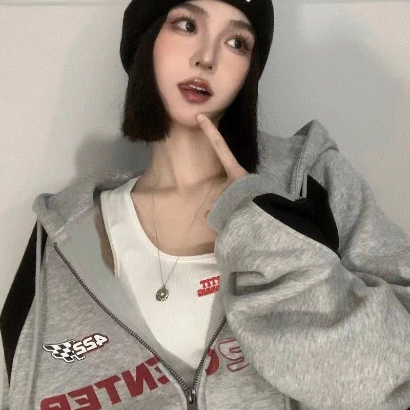 HOUZHOU Vintage Oversize Zip Up Hoodies Γυναικεία streetwear Κορεατικής μόδας Φούτερ Harajuku με κουκούλα Baddie Ρούχα γραφικό φούτερ