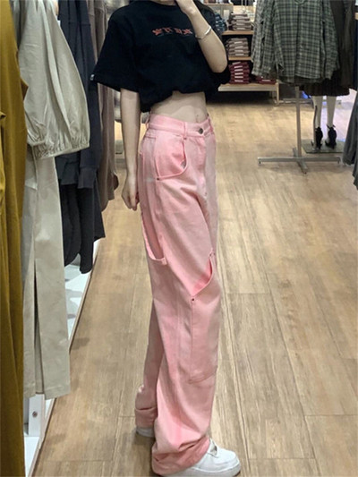 Ružičaste hlače širokih nogavica Ženske traperice Jesen Zima Traper hlače s ravnim strukom s visokim strukom Jesen 2022. Ležerna odjeća za visoke ulice