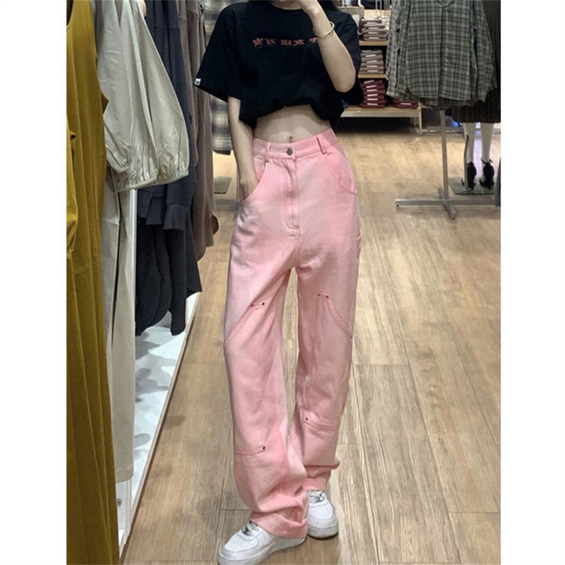 Ružičaste hlače širokih nogavica Ženske traperice Jesen Zima Traper hlače s ravnim strukom s visokim strukom Jesen 2022. Ležerna odjeća za visoke ulice