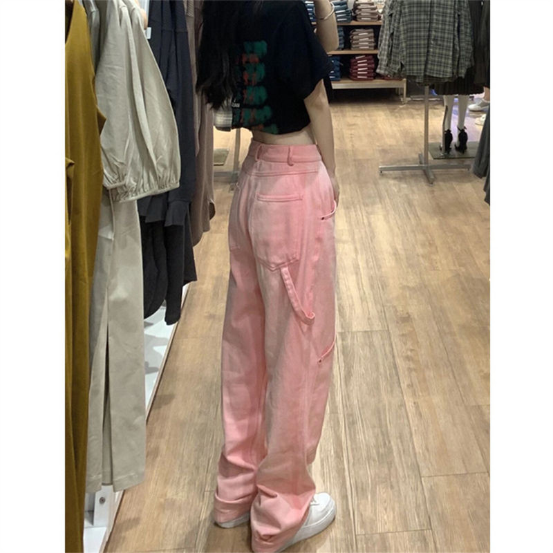 Ružičaste hlače širokih nogavica Ženske traperice Jesen Zima Traper hlače s ravnim strukom s visokim strukom Jesen 2022. Ležerna odjeća za visoke ulice