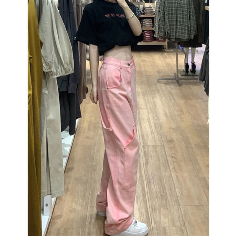Ružičaste hlače širokih nogavica Ženske traperice Jesen Zima Traper hlače s ravnim strukom s visokim strukom Jesen 2022. Ležerna odjeća za visoke ulice