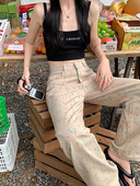 Μεγάλο μέγεθος Γυναικείο ίσιο τζιν Μικρό τζιν παντελόνι με στάμπα λουλουδιών Y2k Νέο φαρδύ γυναικείο μοντέρνο μακρύ παντελόνι