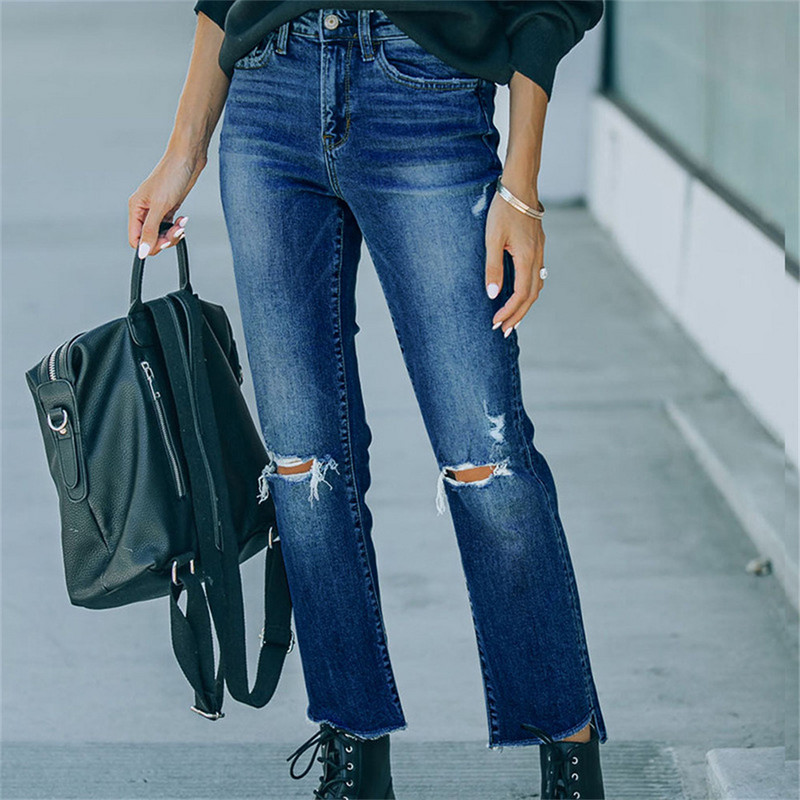 Ženske rastezljive poderane uznemirene uske traper hlače s visokim strukom Hlače s isjeckanim trapericama Uske jegginsice Ženska odjeća za proljeće i jesen