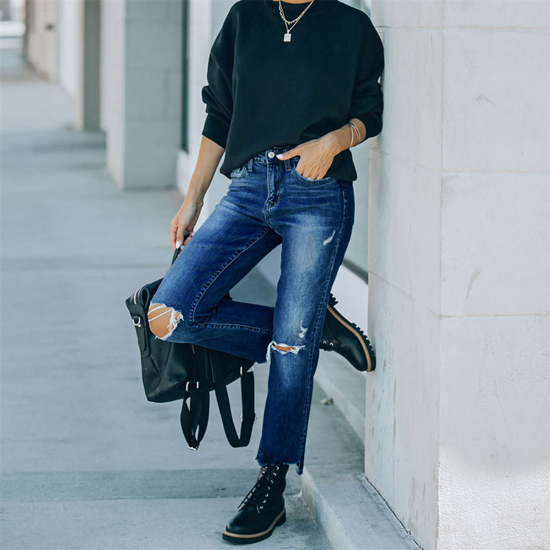 Ženske rastezljive poderane uznemirene uske traper hlače s visokim strukom Hlače s isjeckanim trapericama Uske jegginsice Ženska odjeća za proljeće i jesen