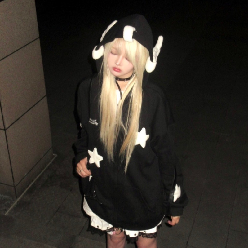 Deeptown Kawaii Hoodies Ιαπωνικά Y2k Star Girl Pink Harajuku Gothic Angel Φούτερ με φερμουάρ Oversize Cutecore μπλούζες Lolita