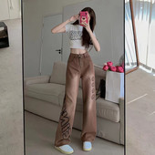 Streetwear Y2k Κορεατικής μόδας Υπερμεγέθη τζιν Γυναικεία Vintage φαρδιά ψηλόμεσα ίσια παντελόνια γκράφιτι απλικέ Τζιν παντελόνι