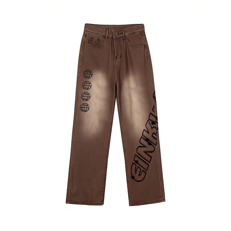 Streetwear Y2k Κορεατικής μόδας Υπερμεγέθη τζιν Γυναικεία Vintage φαρδιά ψηλόμεσα ίσια παντελόνια γκράφιτι απλικέ Τζιν παντελόνι