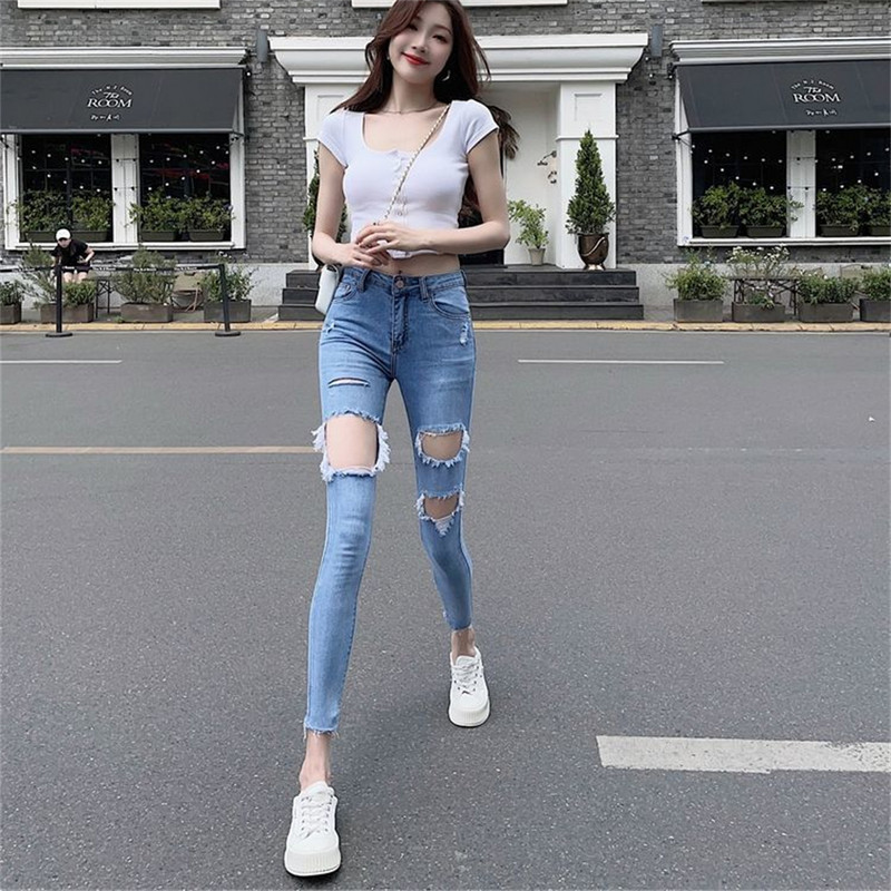 Nove poderane traperice za žene 2022. Ženske poderane hlače velike veličine Rastezljive pencil hlače Tajice Ženske traper hlače