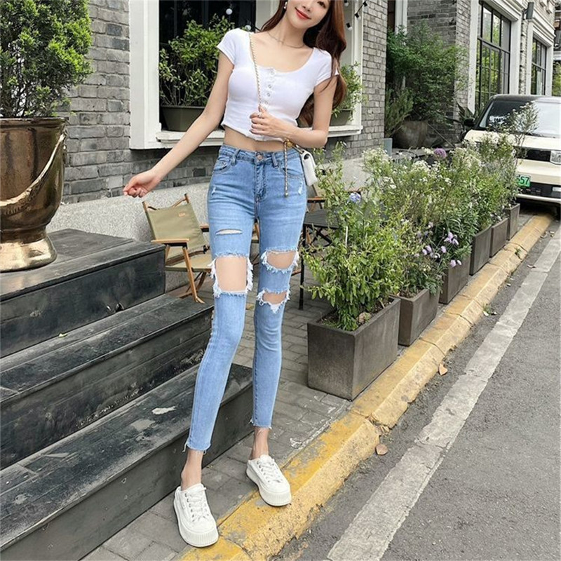 Nove poderane traperice za žene 2022. Ženske poderane hlače velike veličine Rastezljive pencil hlače Tajice Ženske traper hlače