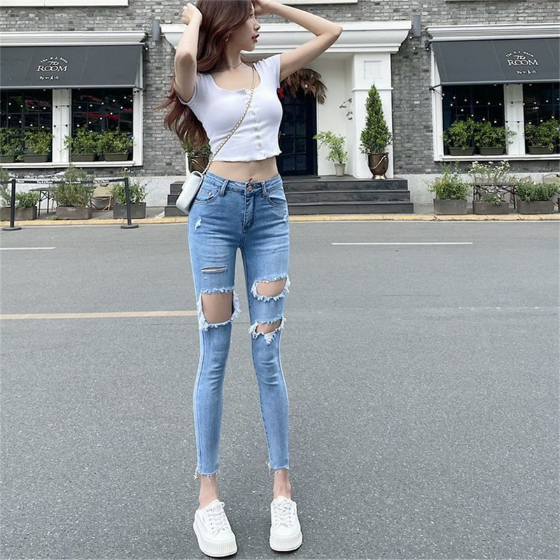 Nove poderane traperice za žene 2022. Ženske poderane hlače velike veličine Rastezljive pencil hlače Tajice Ženske traper hlače