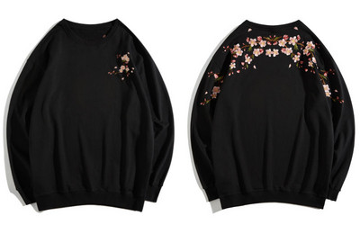 Sweatshirts s izvezenim cvjetanjem Harajuku Streetwear Muški puloveri s kapuljačom Crno-bijele široke ležerne sweatshirts za žene CS720