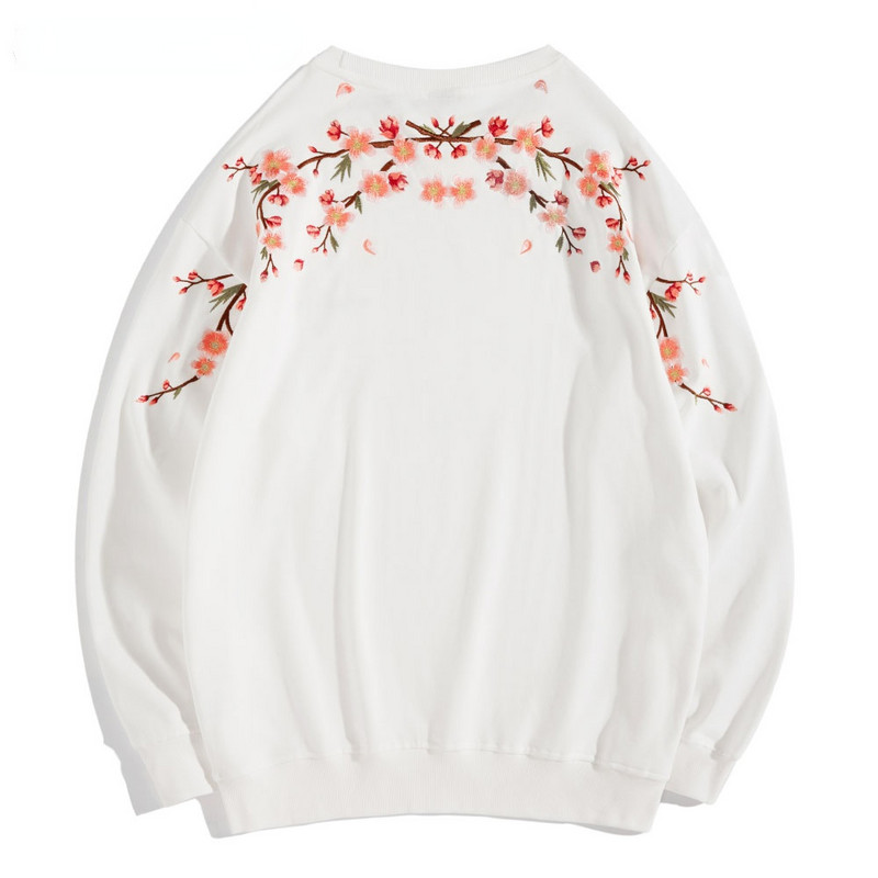 Sweatshirts s izvezenim cvjetanjem Harajuku Streetwear Muški puloveri s kapuljačom Crno-bijele široke ležerne sweatshirts za žene CS720