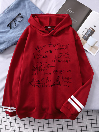 Matemaatilise valemiga trükitud naiste kapuutsiga Harajuku lahtine dressipluus Moodne fliisist soe kapuuts Vintage sügisene kaelusega meeste topp