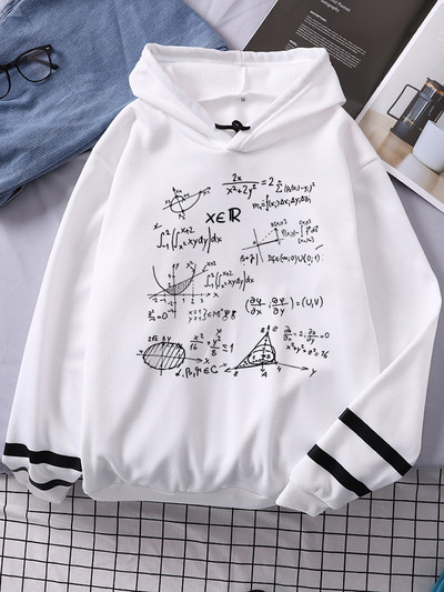 Matemaatilise valemiga trükitud naiste kapuutsiga Harajuku lahtine dressipluus Moodne fliisist soe kapuuts Vintage sügisene kaelusega meeste topp