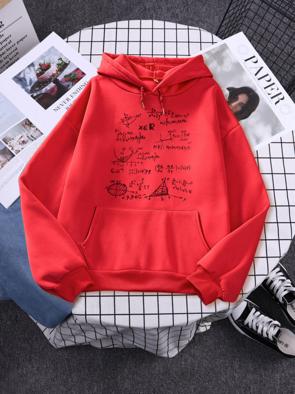 Μαθηματική φόρμουλα με στάμπα Γυναικεία κουκούλα Harajuku Φαρδιά φούτερ Μόδα Fleece Ζεστό Hoodie Vintage Φθινοπωρινό Crewneck Ανδρικό Μπλουζάκι