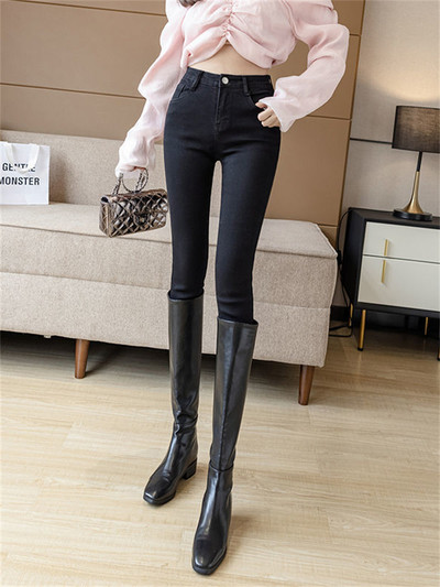 Zimske debele baršunaste ženske traperice visokog struka uske traperice jednostavne flis tople uske rastezljive ženske ležerne traper hlače