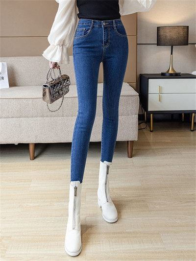 Zimske debele baršunaste ženske traperice visokog struka uske traperice jednostavne flis tople uske rastezljive ženske ležerne traper hlače