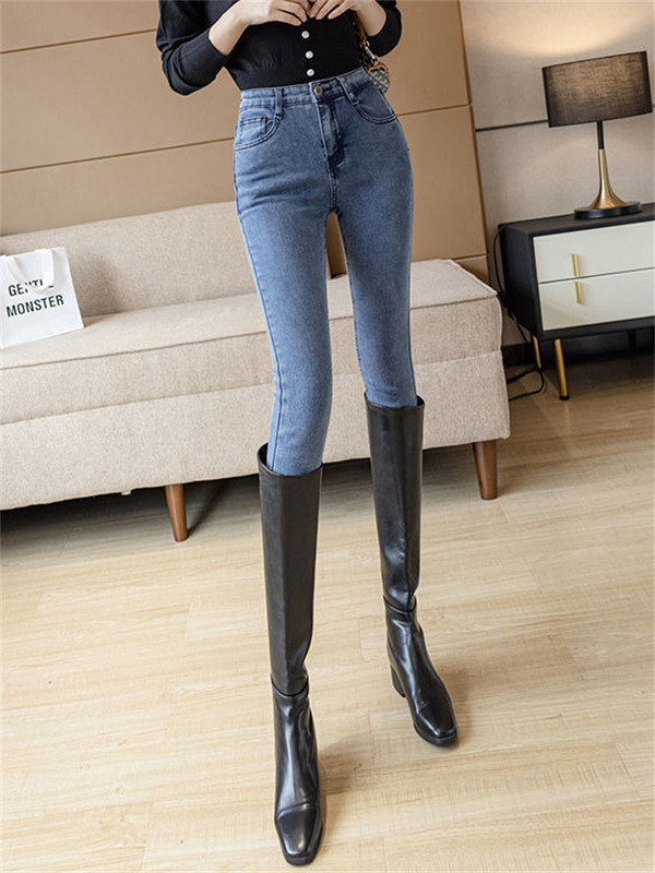 Zimske debele baršunaste ženske traperice visokog struka uske traperice jednostavne flis tople uske rastezljive ženske ležerne traper hlače