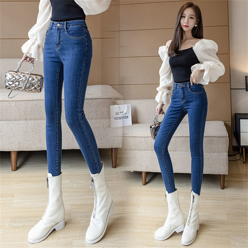 Zimske debele baršunaste ženske traperice visokog struka uske traperice jednostavne flis tople uske rastezljive ženske ležerne traper hlače