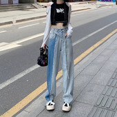 Γυναικεία τζιν 90s Ρετρό Μόδα Προσωπικότητα Straight Loose Patchwork Wash Τζιν παντελόνι Νέα ζώνη με κορδόνια Cool girl hip hop παντελόνι