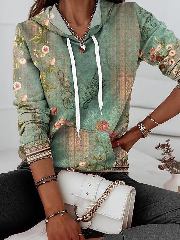 Gėlių elementais marginti moteriški sportiniai marškinėliai 2023 Rudens naujiena moteriškas megztinis apvalia kakle madingas ir patogus moteriškas gobtuvas