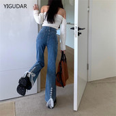 Jesenske traperice Ženske crne traperice Vintage Denim visokog struka Ženske proljetne traper hlače Visoko elastične skinny pencil rastezljive traperice Femme