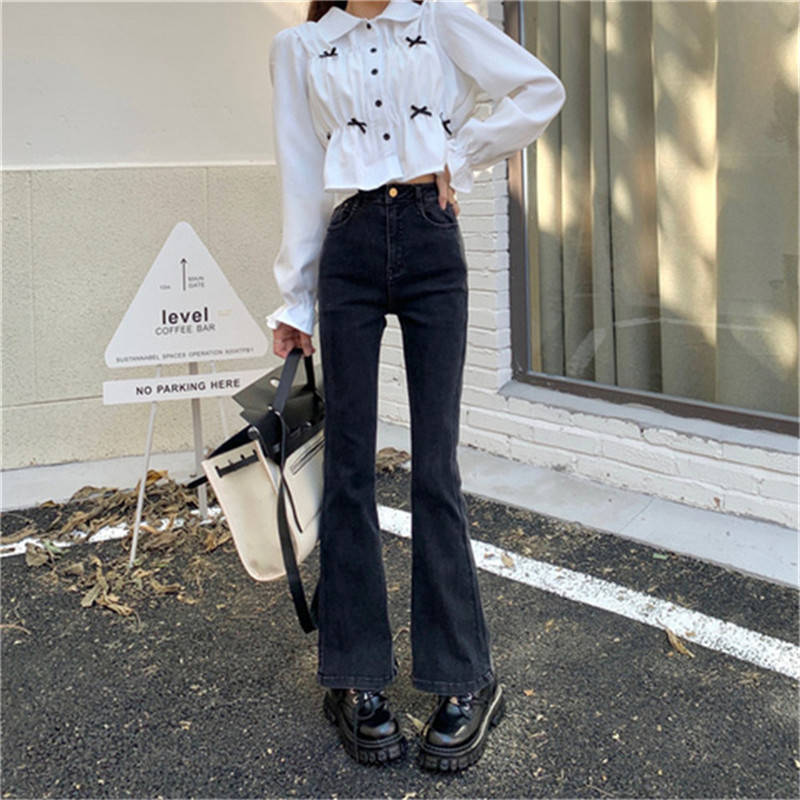 Jesenske traperice Ženske crne traperice Vintage Denim visokog struka Ženske proljetne traper hlače Visoko elastične skinny pencil rastezljive traperice Femme