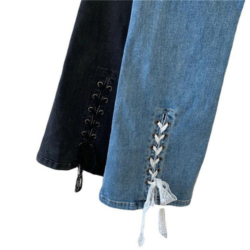 Jesenske traperice Ženske crne traperice Vintage Denim visokog struka Ženske proljetne traper hlače Visoko elastične skinny pencil rastezljive traperice Femme