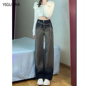 Γυναικείο παντελόνι ίσιο τζιν Γυναικείο ψηλόμεσο λεπτό φαρδύ φθινοπωρινό χειμωνιάτικο παντελόνι Casual split Washed Mom Fashion Παντελόνι