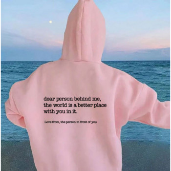 Dear Person Behind Me Hoodie с пуловер с кенгуру джоб Винтидж естетичен суичър с надписи на гърба Унисекс модерни суичъри