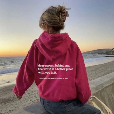 Dear Person Behind Me Hoodie με πουλόβερ τσέπης καγκουρό Vintage αισθητικής κουκούλα με λέξεις στην πλάτη Unisex Μοντέρνα κουκούλα