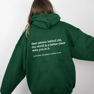 Dear Person Behind Me Hoodie με πουλόβερ τσέπης καγκουρό Vintage αισθητικής κουκούλα με λέξεις στην πλάτη Unisex Μοντέρνα κουκούλα
