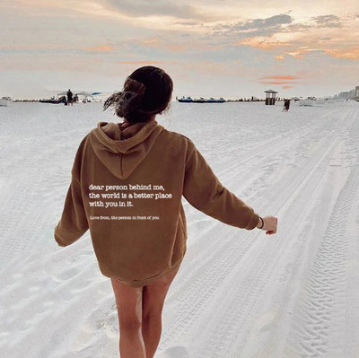 Dear Person Behind Me Hoodie με πουλόβερ τσέπης καγκουρό Vintage αισθητικής κουκούλα με λέξεις στην πλάτη Unisex Μοντέρνα κουκούλα