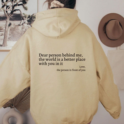 Dear Person Behind Me Hoodie με πουλόβερ τσέπης καγκουρό Vintage αισθητικής κουκούλα με λέξεις στην πλάτη Unisex Μοντέρνα κουκούλα