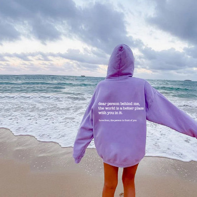 Dear Person Behind Me Hoodie με πουλόβερ τσέπης καγκουρό Vintage αισθητικής κουκούλα με λέξεις στην πλάτη Unisex Μοντέρνα κουκούλα