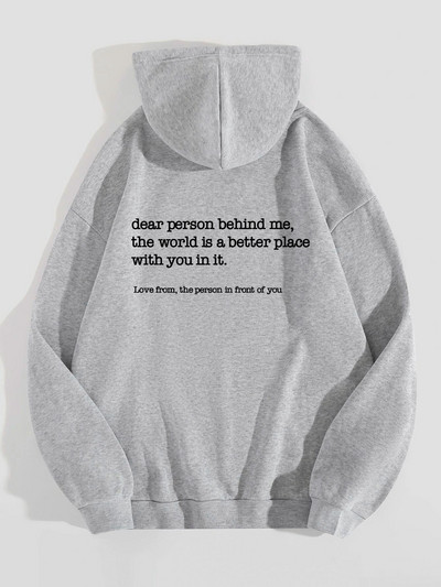Dear Person Behind Me Hoodie με πουλόβερ τσέπης καγκουρό Vintage αισθητικής κουκούλα με λέξεις στην πλάτη Unisex Μοντέρνα κουκούλα