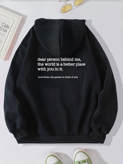 Dear Person Behind Me Hoodie με πουλόβερ τσέπης καγκουρό Vintage αισθητικής κουκούλα με λέξεις στην πλάτη Unisex Μοντέρνα κουκούλα