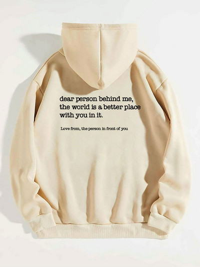 Dear Person Behind Me Hoodie με πουλόβερ τσέπης καγκουρό Vintage αισθητικής κουκούλα με λέξεις στην πλάτη Unisex Μοντέρνα κουκούλα