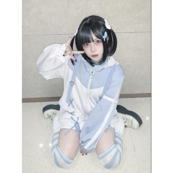 2023 НОВО Harajuku Zip Up Hoodie за жени Watercolor Causal Fashion Oversize Outwear Bandage Japanese Y2k Tops 2023 НОВО